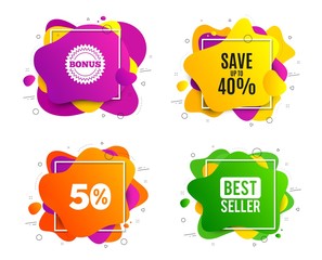 Wall Mural - Save up to 40%. Liquid shape, various colors. Discount Sale offer price sign. Special offer symbol. Geometric vector banner, square frames. Discount text. Gradient shape badge. Vector