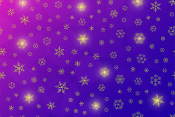 Wall Mural - Golden snowflies on a blue and violet  background. Vector illustration