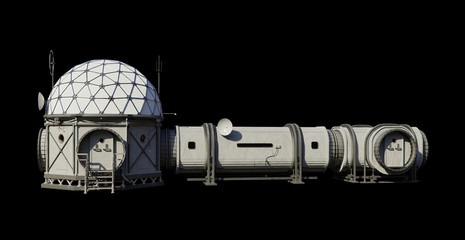 Wall Mural - research base, habitat for astronauts on mars or moon isolated on black background