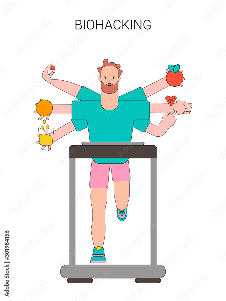 Biohacking vector illustration. Flat tiny self improvement persons ...