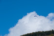 paragliding flies through the clouds over the wood