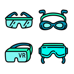 Poster - Goggles icons set. Outline set of goggles vector icons for web design isolated on white background
