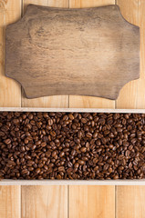 Wall Mural - coffee beans and wooden plank banner