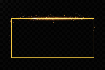 Poster -  Golden frame with lights effects. Shining rectangle banner. Isolated on black transparent background. Vector illustration, eps 10