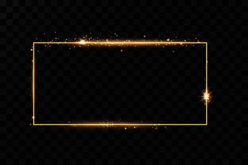 Poster -  Golden frame with lights effects. Shining rectangle banner. Isolated on black transparent background. Vector illustration, eps 10