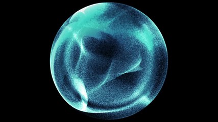 Poster - Blue particle energy sphere. Abstract technology, science, engineering and artificial intelligence motion background. Depth of field settings. 3D rendering.