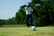 © somchai - Blurred golfer playing golf in the evening golf course, on sun set evening time.