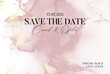 Hand-drawn marble texture in soft pink colors with watercolor fluid ink and golden foil glitter. Chic business cover, Save the Date card