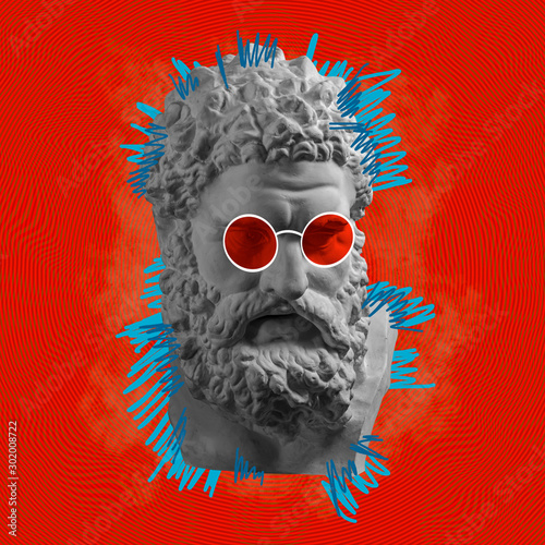 Contemporary art concept collage with antique statue head in a zine culture style Tableau sur Toile