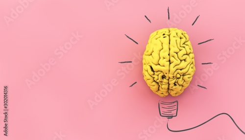 Fotografie, Obraz yellow brain on pink background