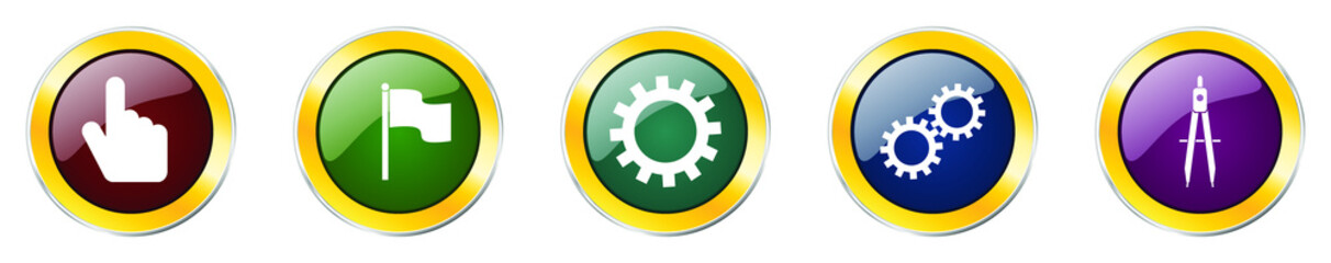 Poster - Set of colorful web glossy vector icons,  hand, flag, cogwheel and compass buttons in eps 10 for webdesign and mobile applications