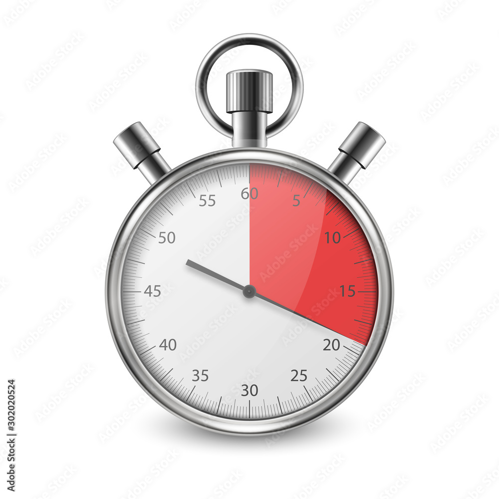 Realistic Metal Steel Classic Stopwatch Icon Closeup Isolated on White ...
