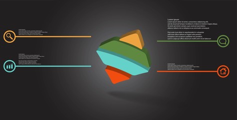 Wall Mural - 3D illustration infographic template with embossed bent rhomb horizontally divided to four parts askew arranged