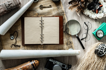 Aufkleber - Journey.  Notebook with space for text.  Souvenirs and things related to travel and exploring the world.