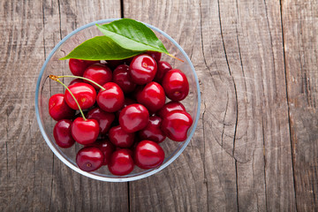 sweet cherry on wooden background