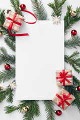 christmas composition with evergreen branch