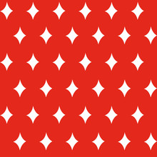 Diamond Stars Seamless Christmas Pattern - White Figures On The Red Background. Vector Illustration Made In The Traditional Style Of Hand Drawing. Used As A Print For Fabric, Wrapping Paper, Wallpaper