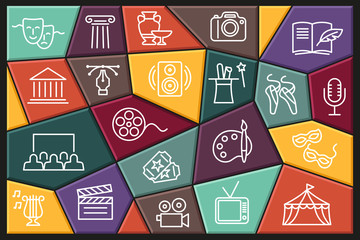 Arts and Entertainment icon set. Collection of vector icons with editable stroke