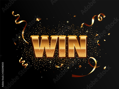 Fotografía Golden win banner for winners of poker, cards, roulette and lottery