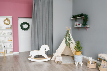 Children's room decorated for Christmas and new year