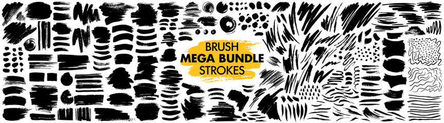 mega bundle of different ink brush strokes:rectangle,square and round freehand drawings.ink splatter