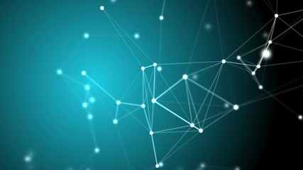 Poster - Blue futuristic technology abstract background. Plexus lines and light dots in organic slow motion. Stylish fantasy. Depth of field settings. 3D rendering