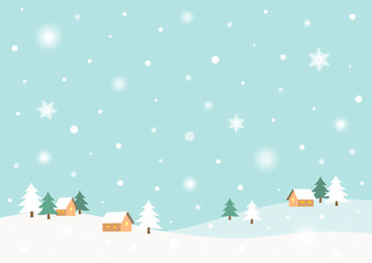 Winter rural landscape with snow.Flat style vector illustration.