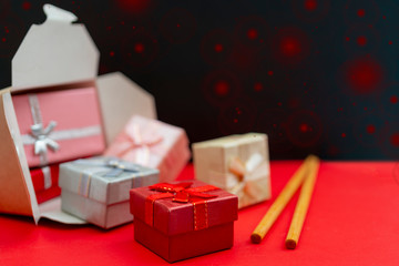 Christmas composition. Wok paper box. Christmas gift boxes.