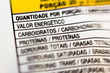 In this photo illustration a label on a product with the nutritional information (calories, carbohydrates, protein and fat) - Text in portuguese - Concept of healthy living and health