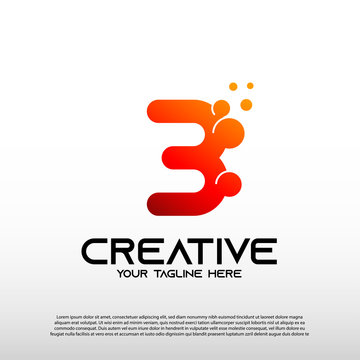 Creative logo with initial number three, 3. technology icon, illustration element-vector
