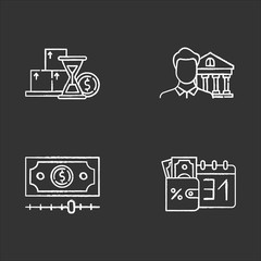 Canvas Print - Credit chalk icons set. Monthly icome increase report. Personal loan. Credit manager. Cash advance. Bank building. Credit bureau. Borrow money. Isolated vector chalkboard illustrations