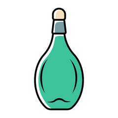 Sticker - Wine service green color icon. Alcohol beverage. Chianti bottle with cork. Sweet aperitif drink. Bar, restaurant, winery. Party, holiday, event tableware, glassware. Isolated vector illustration