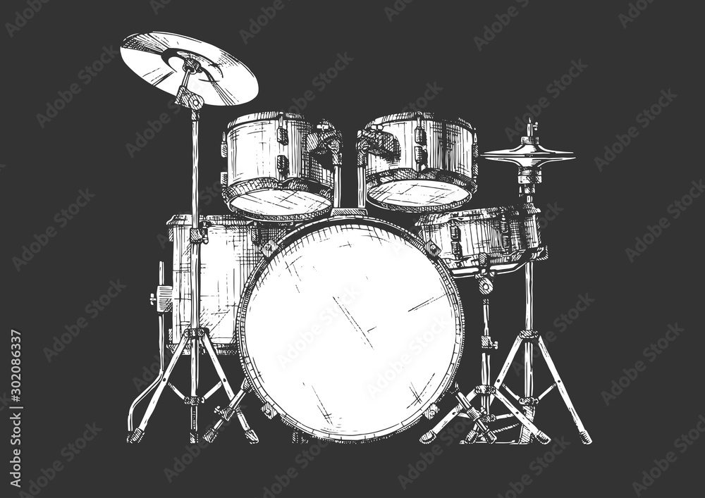 illustration of drum kit - obrazy, fototapety, plakaty 