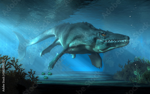 Cuadros en Lienzo An mosasaurus swims towards you in shallow seas