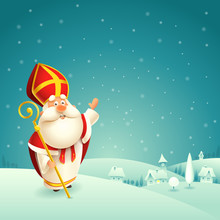 Saint Nicholas Theme - Winter Snowy Night Landscape Background