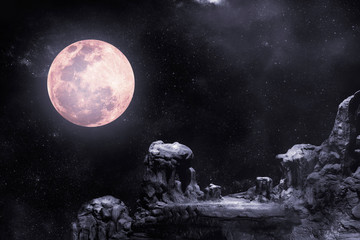 Wall Mural - During the night time, the rocky mountains had full moon and stars.
