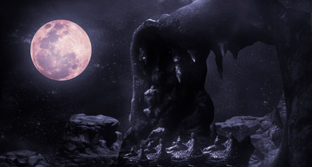 Wall Mural - During the night time, the rocky mountains had full moon and stars.