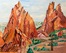 Naive Style Oil Painting Of The Cathedral Rock Trail In Sedona, Arizona, In Southwest United States.