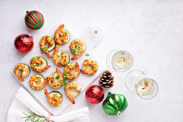 Spicy shrimp and cucumber, New Years Eve or Christmas party appetizer