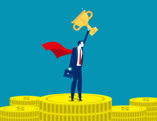 Wall Mural - Leader man stand on gold coins. Concept business successful vector illustration, Finance and Economy