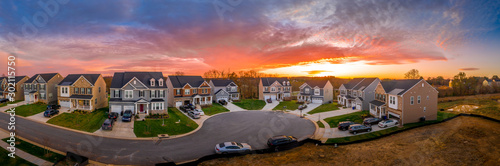 Fotomural Aerial view of new construction cul-de-sac dead-end street with luxury houses in
