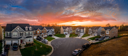 Cuadros en Lienzo Aerial view of new construction street with luxury houses in cul-de-sac upper mi