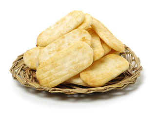 Japanese rice cracker isolated on white background, Salty taste