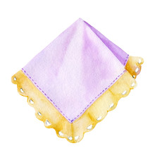 Lilac Handkerchief With Lace Frill Close-up. Hand Watercolor Illustration Isolated On White Background.
