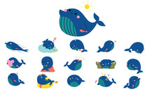 cute whale cartoon vector