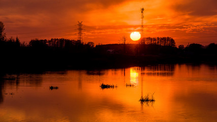  Zachód słońca nad zalewem, Turośń Kościelna, Podlasie, Polska