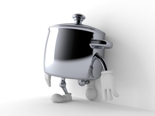 Sticker - Kitchen pot character leaning on wall on white background