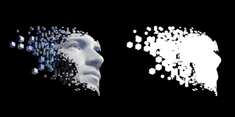 Wall Mural - abstract digital human face. artificial intelligence concept of big data or cyber security. 3d illus