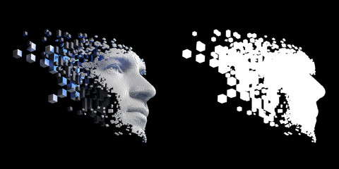 Wall Mural - abstract digital human face. artificial intelligence concept of big data or cyber security. 3d illus