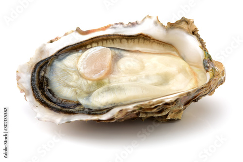 Fotomural Fresh opened oyster on white background